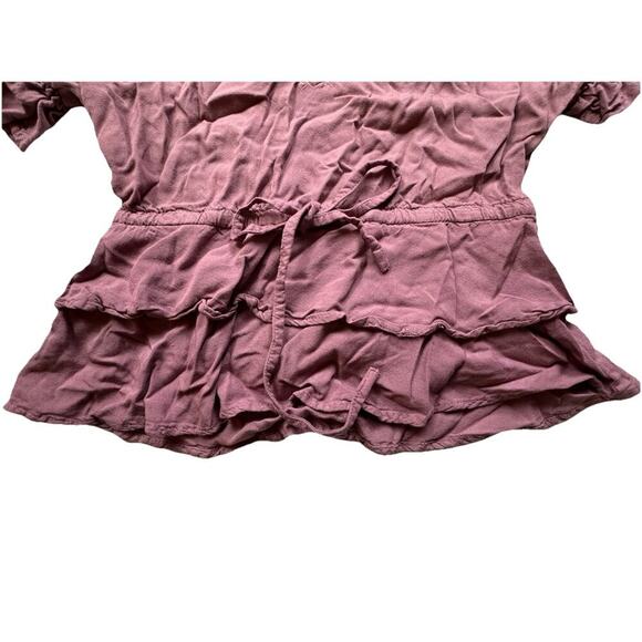 Sim And Sam Mauve‎ Short Sleeve Blouse w/Tied Waist & Ruffled Bottom XS - Picture 3 of 9